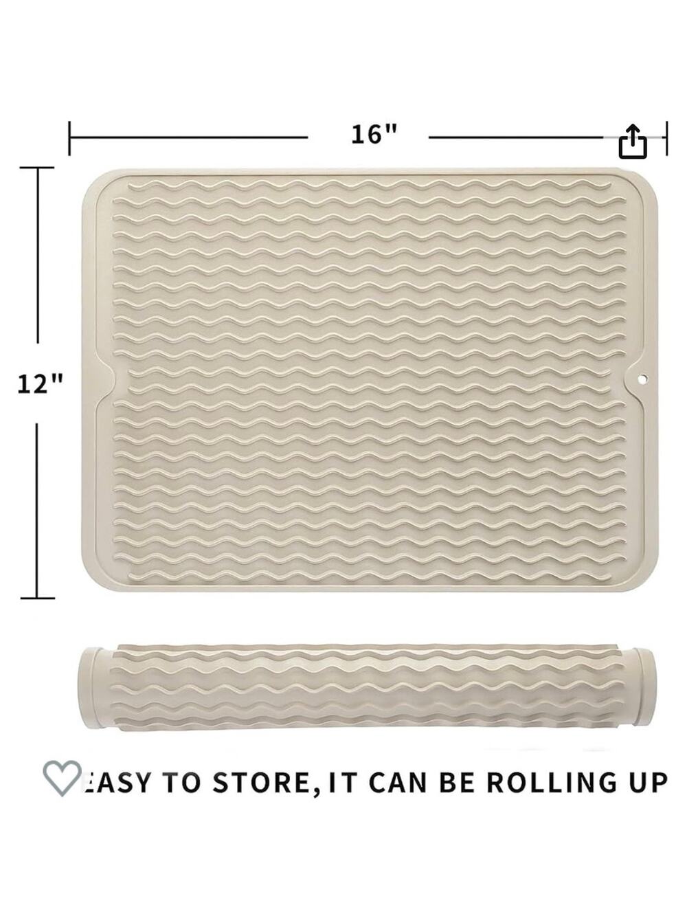 SILICONE Tapioca Tan Large Dish Drying No-Slip Mat